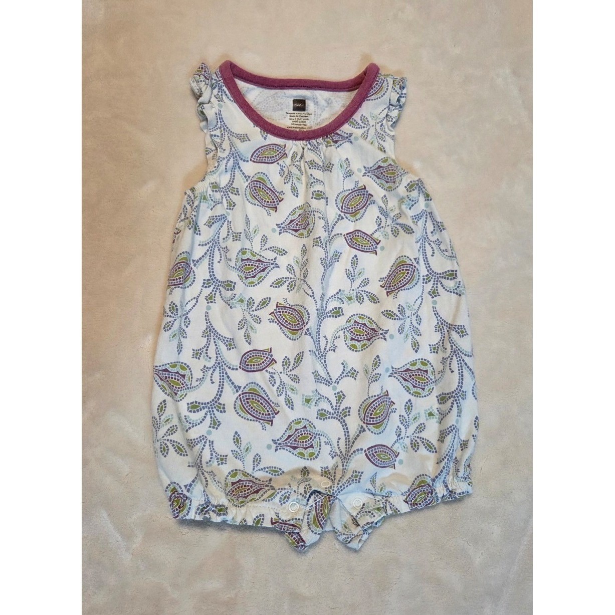 Tea Collection Romper 612m 100% Cotton Spring Mosaic Floral Print